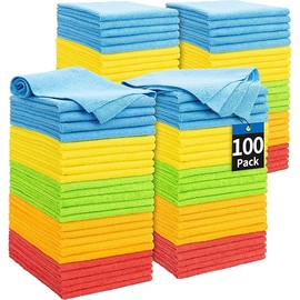 HOMERHYME Microfiber Cleaning Cloths, 100 Pack Cleaning Rags Microfiber Towels Bulk Absorbent Lint-Free Washcloths, All-Purpose Cloth Wipes for Car, Shop, Garage, Household Cleaning 11.5"*11.5"