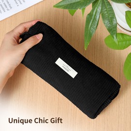 Purbert Pencil Bag Pen Case, Soft Corduroy Small Pencil Pouch Organizer with Zipper, Cute Pencil Case Pouch Stationery for Girls and Boys – Black