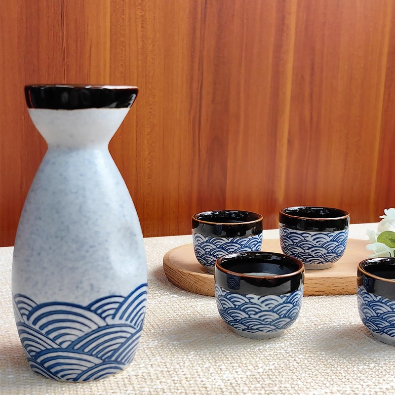 KeQiu Ceramic Japanese Sake Set, Bottle and Cups for Sake,