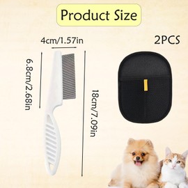 ZesNxj 1 Stück Handschuh Tierhaarentfernung + 1 Stück Flohkamm für Katzen, Wiederverwendbare Tierhaarentferner Handschuh, Haarentfernungshandschuh für Haustiere, Möbel, Kleidung und Teppiche