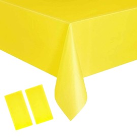 Pack of 2 Disposable Tablecloths Yellow Plastic Tablecloths Rectangular, 137 x 274 cm Tablecloth Roll Waterproof Oil Resistant Garden Table Cloth Paper Tablecloth for Party, Birthday, Weddings,