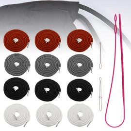 MovFlax 12 Pieces Drawstring Cord, Hoodie String Replacement with Easy Threader Tool, 53 Inch Drawstrings for Shorts, Hoodie, Sweatpants, Pants, Jackets (Black, White, Gray, Red)