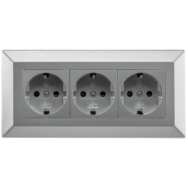 ChiliTec Socket Block Corner Socket 3-Way Protective Contact Socket - Construction & Undermount Socket Multiple Socket for Kitchen Office Workshop Silver Grey