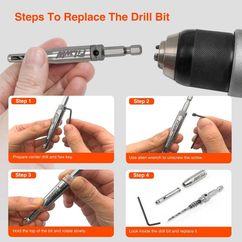 FiLwW Self-Centering Drill Bit Set, CC2430 3/32", 7/64", 9/64" Self