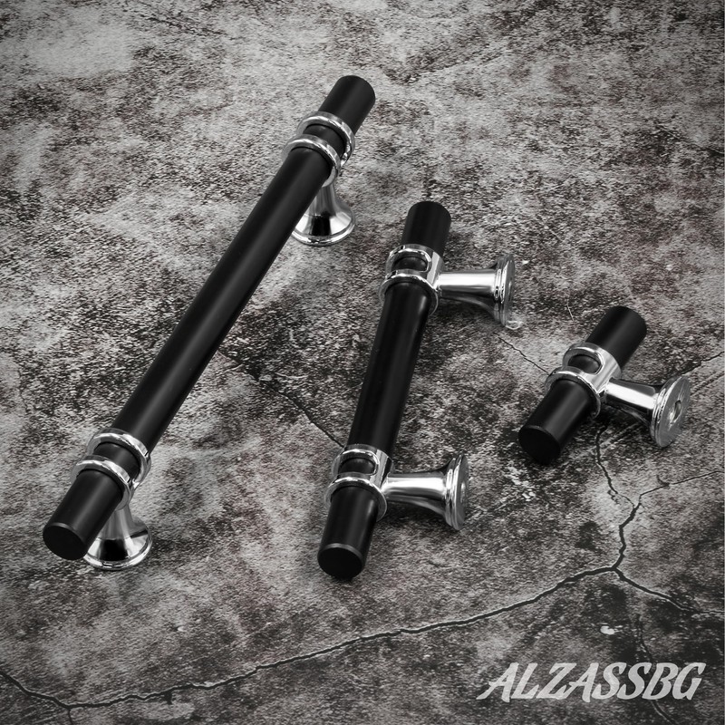 Alzassbg 10 Pack Matt Black and Silver Cabinet Knobs, 2