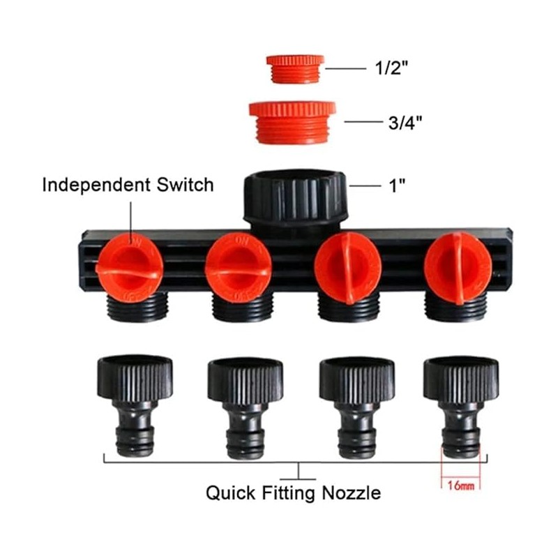 Suinga 4 Way Garden Tap Splitter 3/4" and 1" with