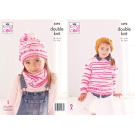 King Cole 5594 Knitting Pattern Childs Sweater Snood and Hat in Stripe DK