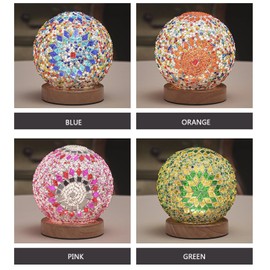 Turkish Table lamp (D:4.7" x H:5.2"),Mosaic Glass Lamps with Wooden Base, Bohemian Tiffany Bedside Lamps, USB Power Supply Moroccan Lantern for Living Room Decorations Valentine's Day Gifts