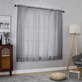 Chyhomenyc Sheer Window Curtains 63 inch Length 2 PCS- Rod Pocket Living Room Curtain Panels Voile Textured Soft and Lightweight Window Treatments for Bedroom Decor, 42W x 63L Inches, Charcoal Grey