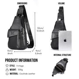 Sling Bag Small Purse Leather for Women Men Crossbody Bag Chest Bags Shoulder Backpack Cross Body Water Resistant, Ebony Black, Durable,elegant