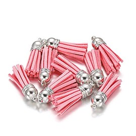 MSCFTFB 100 Pieces 1.5inch Mini Tassels Faux Suede Mala Tassel Kit for Earring Necklace Jewelry Making Garland Keychain Dreamcatcher Charms DIY Crafts (Pink)
