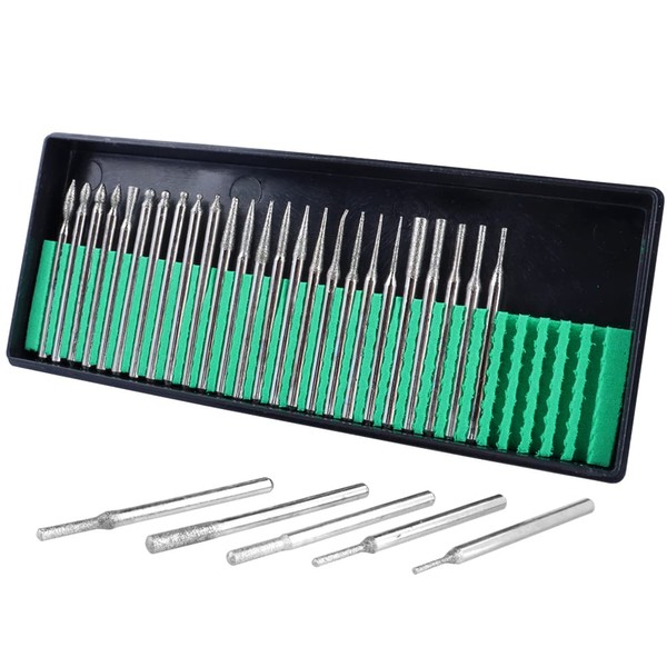 Mesee 30 Pieces Diamond Burr Assortment Set, 3mm Shank Diamond