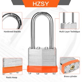 HZSY Padlocks Keyed Alike, Pack of 24, Laminated Steel Keyed Lock (1-9/16", 40mm), Padlocks with Same Key, Long Shackle, for Toolbox, Locker & StorageUnit or More