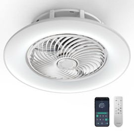 PrimeMall Bladeless Ceiling Fan with Light and Remote Control 22" Low Profile Ceiling Fan Modern Enclosed Multi-Speed Indoor Ceiling Fan 3 Color Temperatures Smart LED.