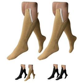 HealthyNees Closed Toe 15-20 mmHg Zipper Compression Leg Calf Socks (2 Pairs) (4X-Large, Beige)