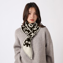 LumiSyne Winter Skinny Knitted Scarf For Women Easy Pull-Through Design Stripe Houndstooth Tiger Leopard Pattern Classic Retro Style Small Knitted Scarf Narrow Long Neckerchief Warm Collar Scarf