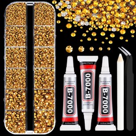 12PCS Surface Gold Rhinestones: Multi-Size and Durable Gems for Crafting with 3Pcs 10ml Jewelry Glue for Nail Art, Makeup and DIY Crafts