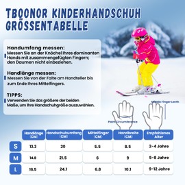 TBoonor Children's Ski Gloves, Winter Gloves with Warm and Breathable Fleece Lining, Children's Gloves, Waterproof and Windproof, Cycling Gloves for Boys and Girls from 3-12 Years