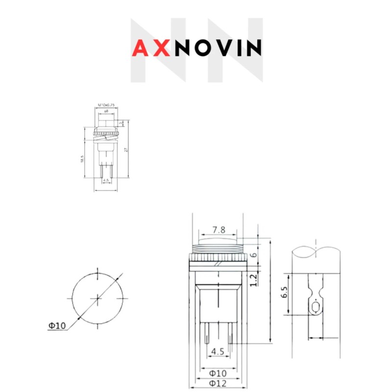 AXNOVIN Ksbe10 Guitar Killswitch Momentary Push Button Stutter 10mm Blue