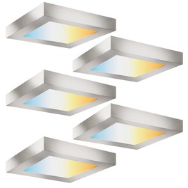 5.5 Inch LED Flush Mount Square Ceiling Light, Equivalent to 40W 2700K/3000K/3500K/4000K/5000K CCT Selectable , CRI 90+,Dimmable Round LED Panel Light, Damp Rated, ETL, Brush Nickel Finish -5PK