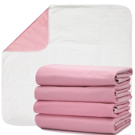 DMI Pink Washable Incontinence Bed Pads Pack of 4 Ultra Absorbent 34x36 Inches