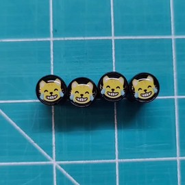 AutoValveCaps Laughing Cat Face Tire Valve Caps - Black Aluminum - Set of Four - Universal