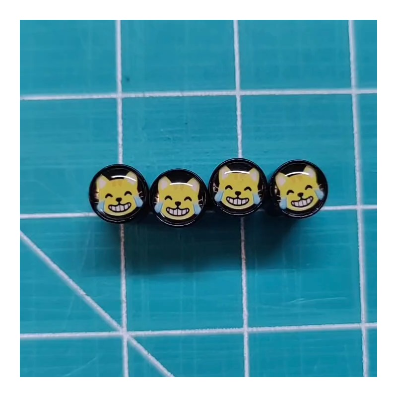 AutoValveCaps Laughing Cat Face Tire Valve Caps - Black Aluminum