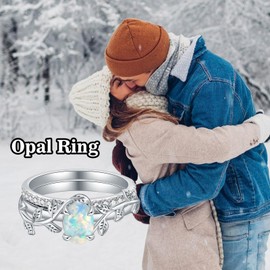 MOTIEL Genuine Opal Engagement Ring for Women,1ct Leaf Oval Opal Ring Set in 925 Sterling Silver with Cubic Zirconia Wedding Valentine's Day Dainty Promise Ring For Her-6