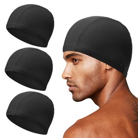 Swimming Caps, Pack of 3, Swimming Caps, Women and Men, Swimming Cap, Ear Protection, Super Elastic Swimming Cap, Non-Slip Surf Hat, Breathable Turban Hat, Soft, Lightweight, Shower Hat, Long Short