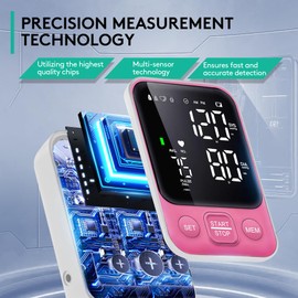 Blood Pressure Monitor Upper Arm Monitors for Home Use BP Machine with 2x120 Reading Memory Adjustable Arm Cuff 8.7"-15.7" Large Display with LED Background Light Storage Bag Pink