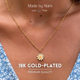 Made by Nami Daisy Necklace with Pendant Sunflower Necklace Women's Surgical Stainless Steel Friendship Necklace Gold Jewellery Hypoallergenic Waterproof Jewellery, Stainless Steel, No Gemstone