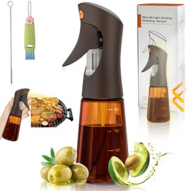 SHEGZHUC Olive Oil Sprayer for Cooking Glass, 200ml Olive Oil Dispenser Bottle Brown, Spray Bottles Oil Dispenser for Kitchen, Kitchen Gadgets for Salads, Grilling with 3 in 1 Cap Brush ＆ Straw Brush
