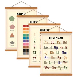 Benjia Alphabet Number Shape Color Poster Hanger Frame Set of 4, Preschool Educational Learning Poster Nursery Classroom Wall Hanging Decor for Toddler Kids Playroom Homeschool, 12x16 inch