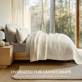 EVERGRACEHOME Cotton Sateen Quilt Set Queen Size, Pre-Washed Cotton Channel Stitch Coverlet Bedspread, 3 Pieces Lightweight Soft Bedding Sets for All Season, with 2 Pillow Shams, Cream