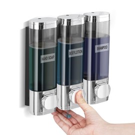 Szmst Wall Mounted Soap Dispenser,Bathroom Shower Gel Shampoo and Conditioner Dispenser Kitchen Container Hand Wash Liquid Soap Dispenser for Home Hotel and Restaurant 300ML*3(Chrome 3 Chamber)