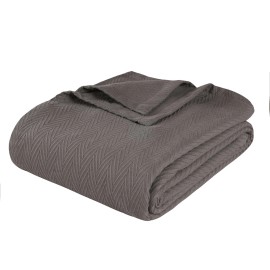 HomeRoots King Charcoal Cotton Woven Chevron Blanket