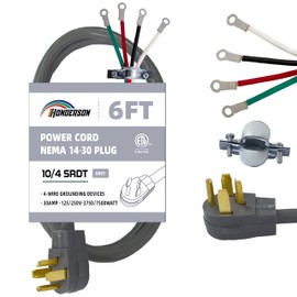 HONDERSON 4 Prong Dryer Cord 6 ft, 10 Gauge 30 Amp Extension Cord, NEMA 14-30, 4-Wire Appliance Cord, Dryer Plug Pure Copper Wire, ETL Listed, Gray