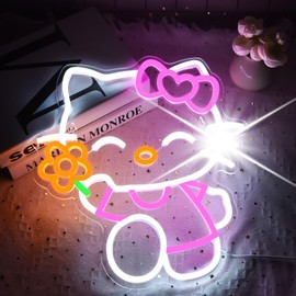 Cartoon Neon Sign for Wall Decor Led Neon Light Sign for Bedroom Anime Cat Neon Sign for Girls Birthday Gifts for Kids Neon Light Up Sign USB Powered(ZKXD195)
