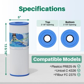 TOREAD Replacement for Spa Filter PRB25-IN, Unicel C-4326, Filbur FC-2375, FC-2370, R173429, 3005845, 17-2327, 100586, 33521, 25392, 817-2500, Guardian 413-106, 5X13 Drop in Spa Filter, 1 Pack