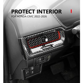 YINGTUU for Honda 11th Gen 2022 2023 2024 2025 2026 Civic Accessories Interior Decals Central Control Instrument Panel Air Vents Sports Trim Strip - Carbon Fiber +Red