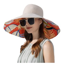 Super Wide Brim Sun Hat for Women Packable Reversible Double-Side-Wear Hats UV Protection Summer Beach Bucket Cap Beige