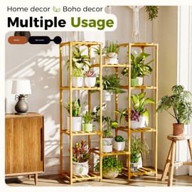 Bamworld Bamboo Plant Stand Indoor Hanging Plants Shelf for Multiple Plants Pots, Tall Large Flower Holder for Living Room, Patio, Balcony, Garden Nature Color