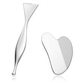 ESSBES Stainless Steel Gua Sha Board & Acupressure Pen Facial Tools, Lymphatic Drainage Massager for Face, Chin & Jawline Sculpting, Skin Care Gift for Mom Women