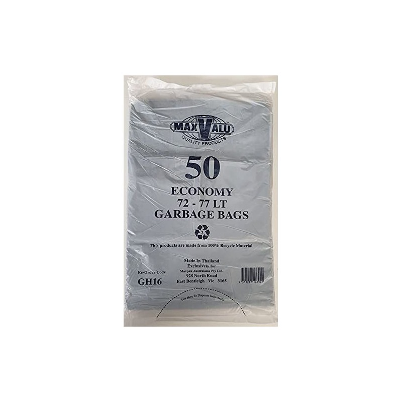 50 Pcs X 72-77L Black Garbage Bin Liners Economy Bags