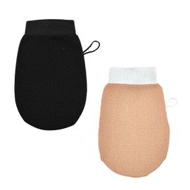 TopBine Beauty Exfoliating Glove Luxe for Sensitive Skin，2 Pcs Deep Exfoliating Gloves for Body Scrub,Keratosis Pilaris and Self Tanning. Easily Smooth Skin Surface.（Apricot yellow, black）