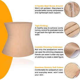 Nebility Women Body Shaper Waist Shapewear Belly Band Tummy Control Postpartum Recovery Cincher Beige