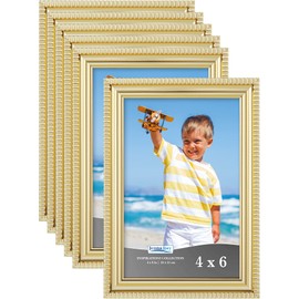 Icona Bay 4x6 (10x15 cm) Picture Frames (Gold, 6 Pack), Beautifully Detailed Molding, Contemporary Picture Frame Set, Wall Mount or Table Top, Inspirations Collection