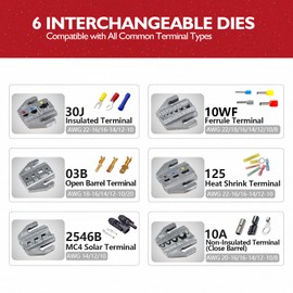 GKG 6 Piece Ratcheting Crimper Tool Kit, Quick Exchange Wire Cimping Tool for Heat Shrink ButtConnectors. Insulated, Non-nsulated, Ferule Terminal, Open Barel Terminals & MC4 Connectors