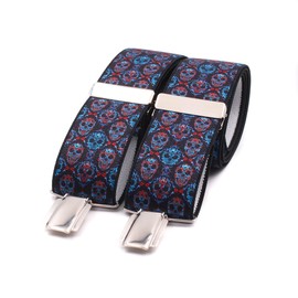 El mono con pajarita Handmade Suspenders for Men. Men's Braces with 3 Extra Strong Clips. Original, Stylish and Durable Elastic Braces for Men., Calaveras Azul-rojo