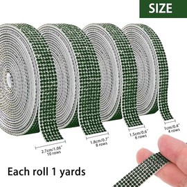 EANLOLY 4 Rolls Self-Adhesive Crystal Rhinestone Ribbon, Diamond Bling Strips with 2 mm Rhinestones Tape for Arts Crafts Wedding Birthday Party DIY Event Car Phone Decoration(Dark Green)